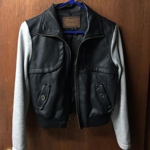 Black and grey leather jacket